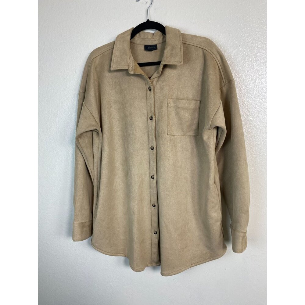 J. Jill Wearever‎ Beige Button Up Shirt Jacket Size Large tall Faux suede Soft